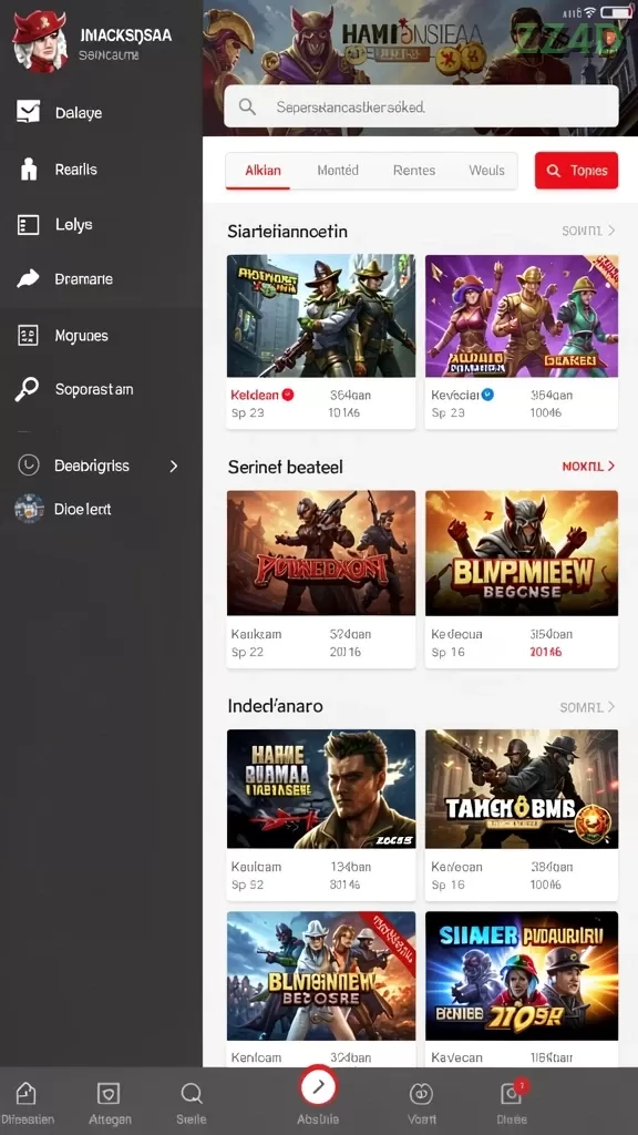 Cuplikan layar menu unduhan zz4d untuk perangkat Android